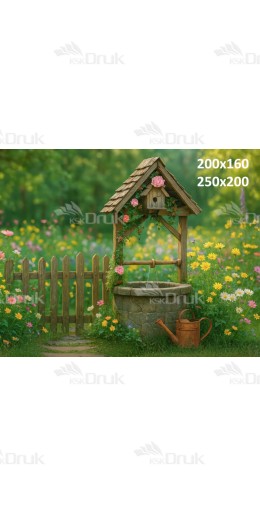 Tło fotograficzne „Bajkowa studnia w kwietnym ogrodzie” | E_778